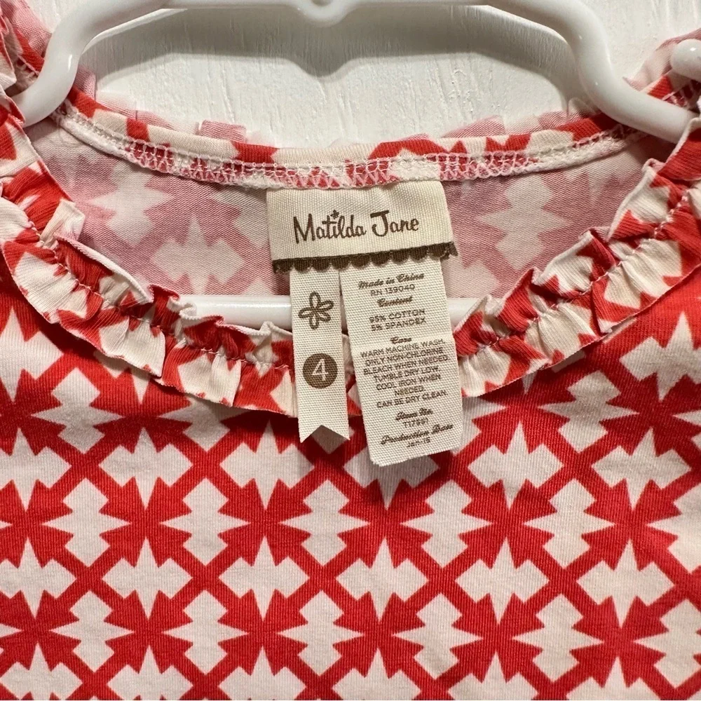 MATILDA JANE • Girls 4  • Secret Fields Vault Sunset • Coral Geometric TEE TOP - Picture 5 of 8